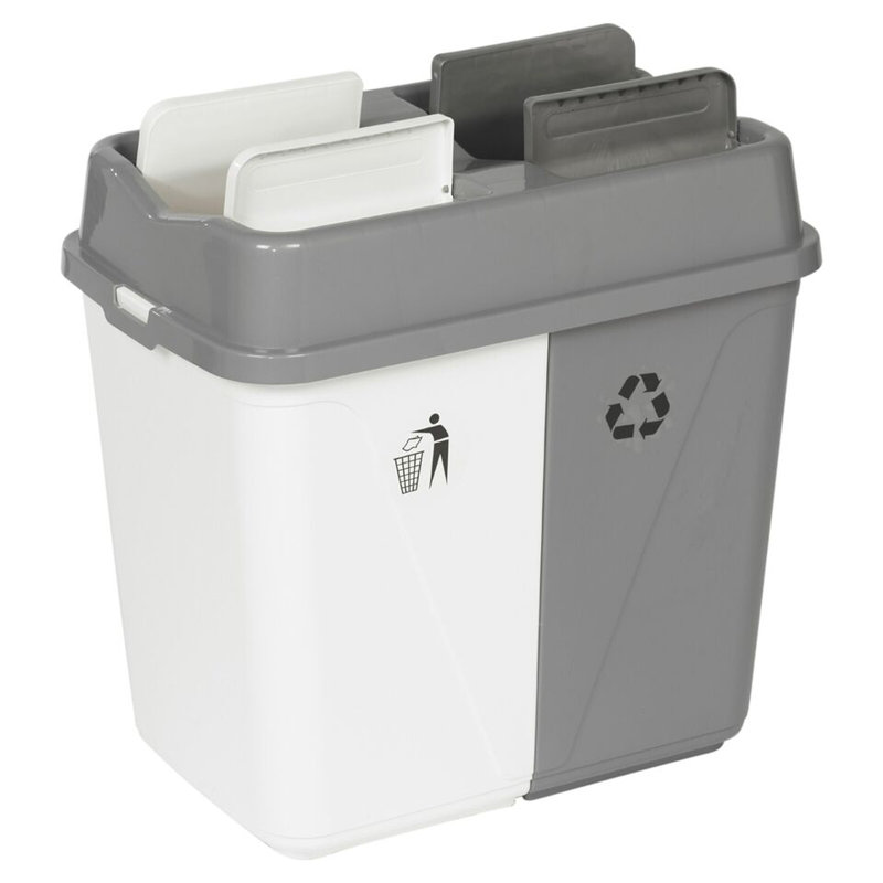Plastic Kitchen Trash Can, White/Grey, 40L