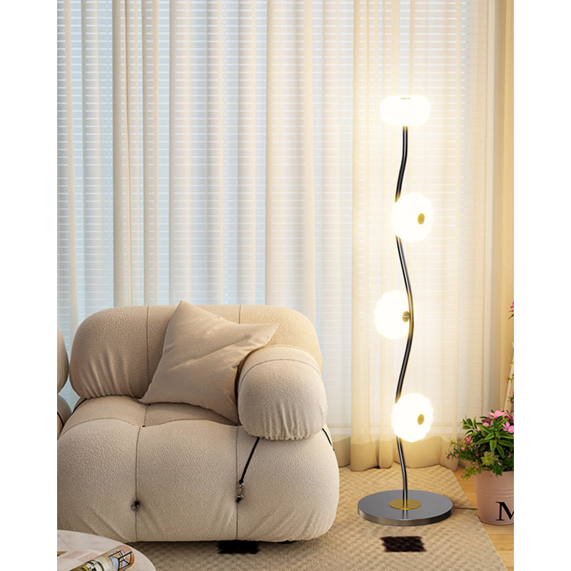 Lampe sur pied moderne en fer forgé, aluminium et PVC Modern Minimalist, Noir
