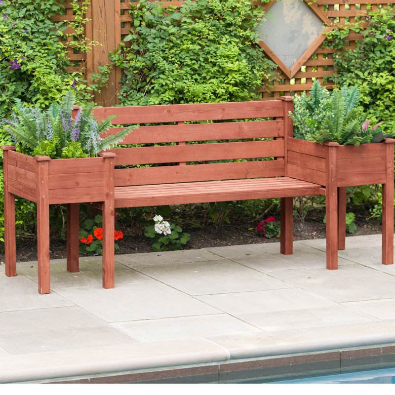 Medium Brown Wood Planter Bench with Slanted Backrest