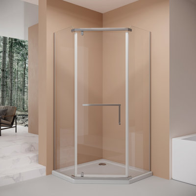 36*36*72" Pivot Shower Door, With 1/4" (6MM) Tempered Glass, Frameless Neo-Angle Pivot Shower Enclosure In  For Bathroom Shower Door Chrome(NO INCLUDED Neo-Angle Shower Base )