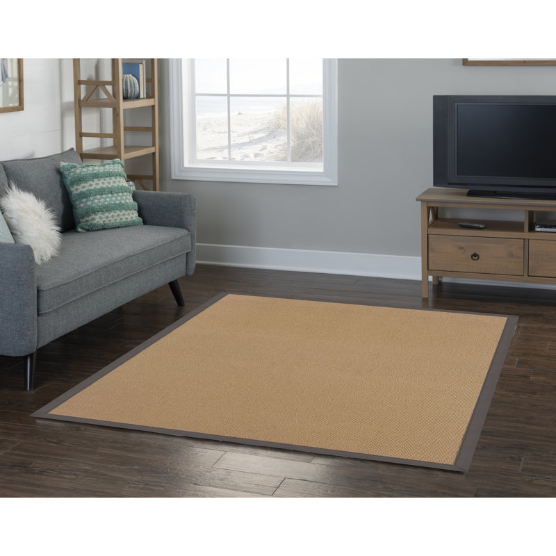 Nannette Handmade Dark Beige Berber with Slate Cotton Border Made in the USA Area Rug, Rectangle 5' x 8'