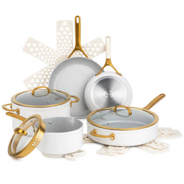 12pc Ceramic Non-Stick Cookware Set, White Icing, By Drew Barrymore Co–  earthychicaccessories