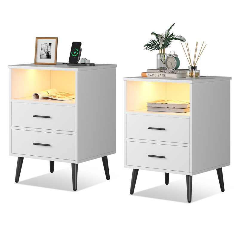 Boersma 45cm W Manufactured Wood Bedside Table, White
