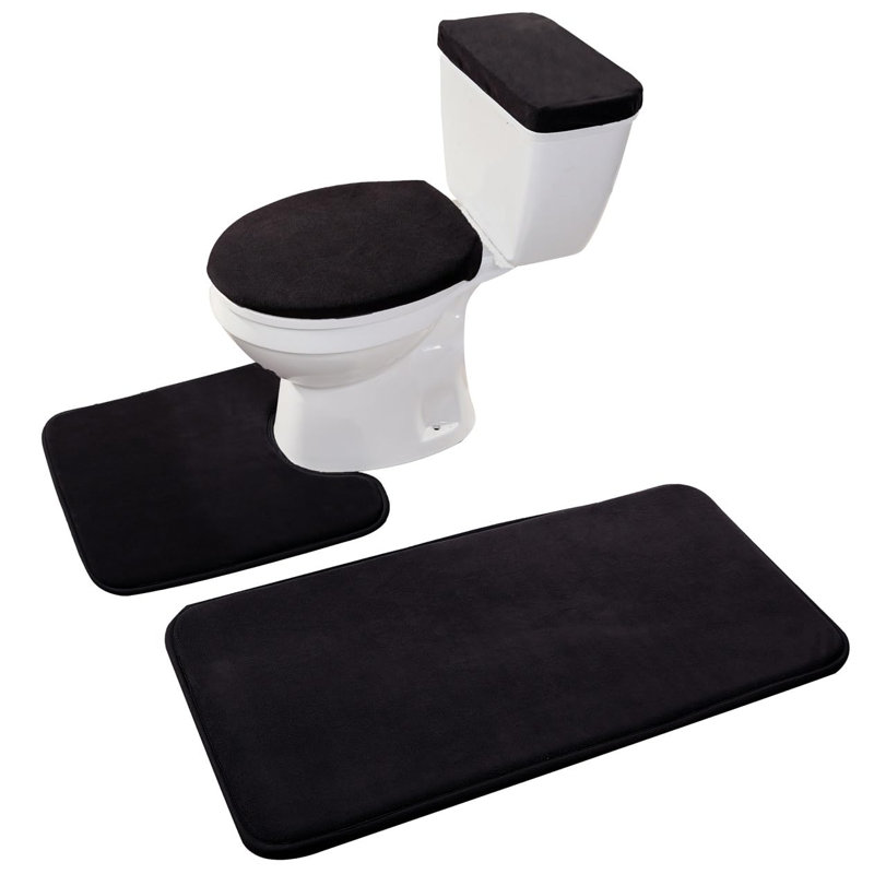 Ensemble de tapis de salle de bain 4 pièces avec couvercle de toilette et couvercle de réservoir noir