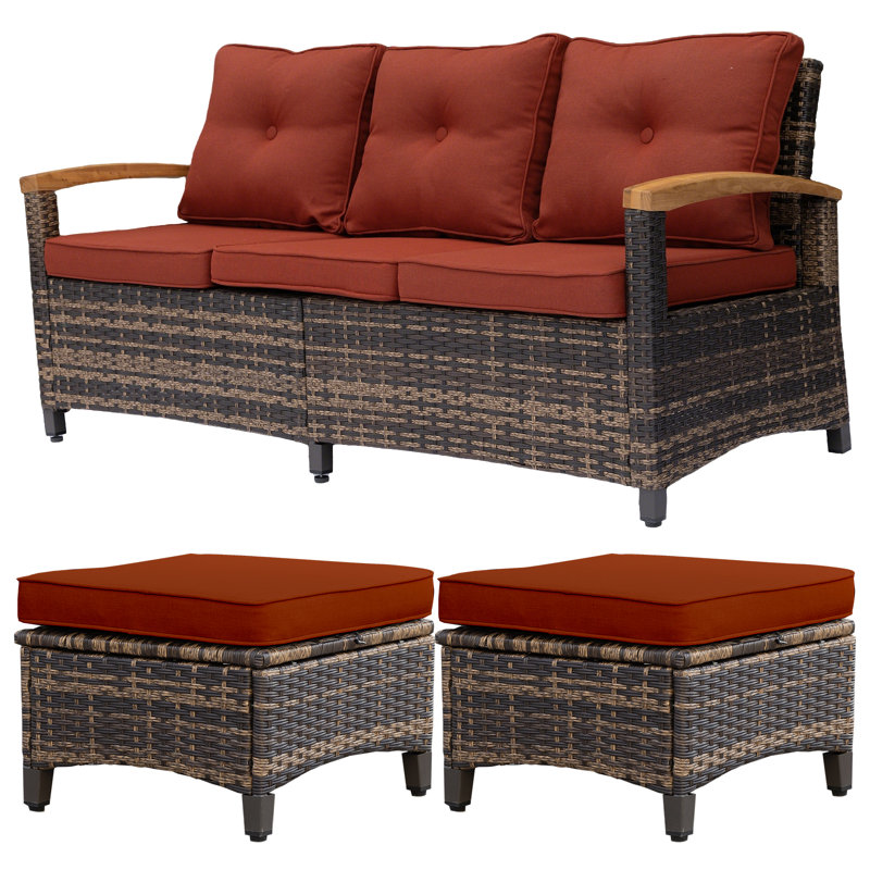 3-Person Sofa Seating Group with Ottomans