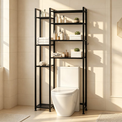 Rangement au-dessus de la toilette avec support latéral, étagères en métal à 8 niveaux pour les serviettes et les articles de toilette, support d'économie d'espace pour la salle de bain, la cuisine, le salon, noir