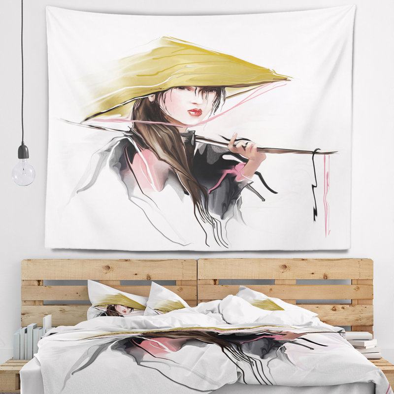 Portrait tapisserie femme vietnamienne Digital Art, H 32 po x l 39 po