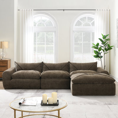 Canapé de 116 po entièrement compressé avec mousse haute densité, aucun assemblage requis, conception sans pieds sans cadre, dossier et coussin de siège intégrés, combinaison libre, chenille de particules