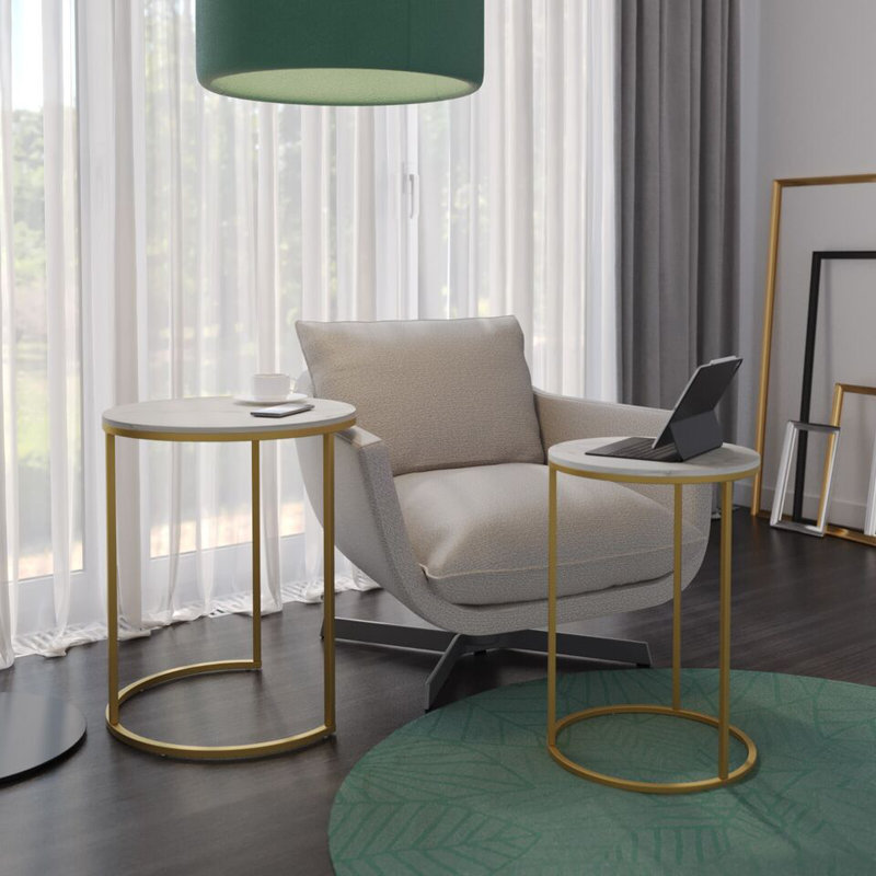 Shalyssa Solid Wood Coffee Table, White, Gold