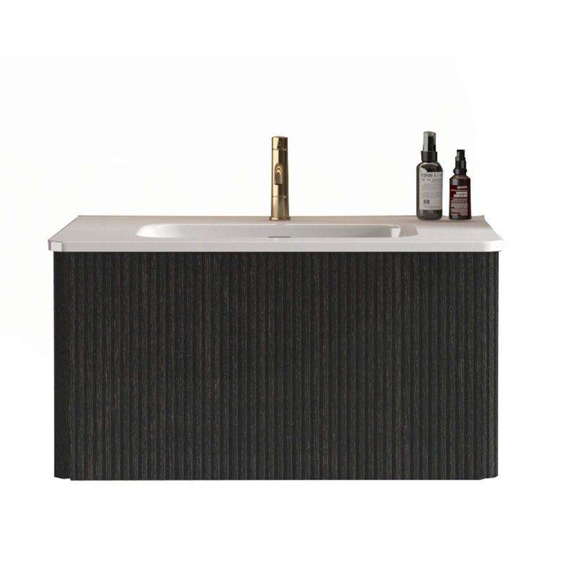 Meuble-lavabo mural moderne avec lavabo intégré et plusieurs fonctions, Noir, noir, noir, noir