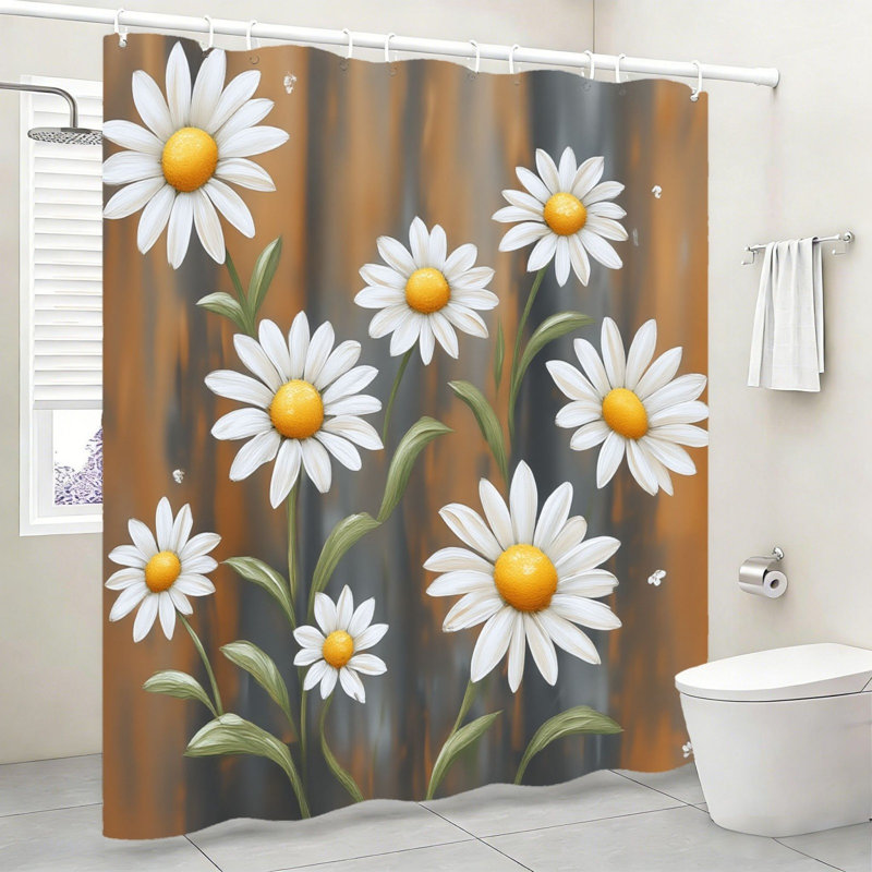 Rideau de bain peint à la main ambre 72 po x 72 po (180 x 180 cm) avec crochets