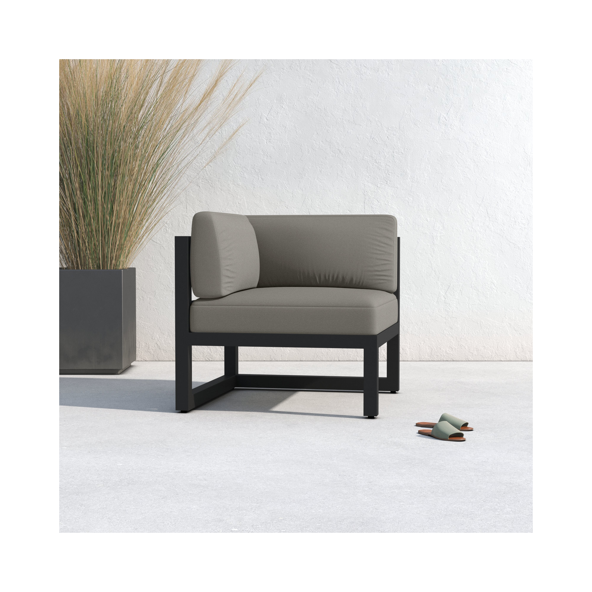 Smith Outdoor Corner Chair with Sunbrella Cushions, Canvas Charcoal, Black