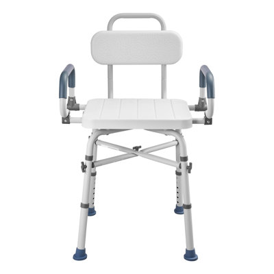 Chaise de douche pivotante avec accoudoirs et dossier, siège en aluminium robuste de 500 lb, siège de baignoire à hauteur réglable pour adultes et personnes âgées, gris et blanc