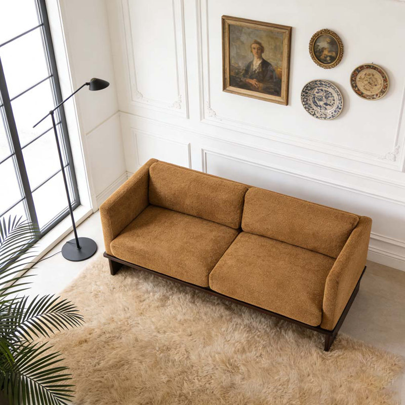 Canapé moderne à accoudoirs carrés 77 po 3 places Boucle, Chameau