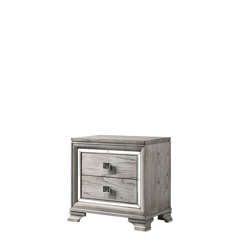 Table de chevet 2 finitions grises avec accents en miroir