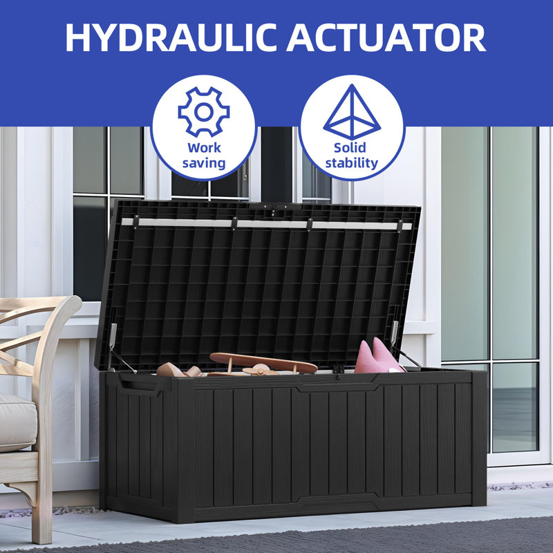 120 Gallon Patio Resin Deck Box Extra Seat with Cushion, Black