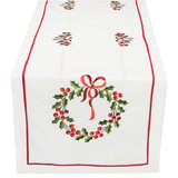Country Wreath Embroidered Hemstitch Holiday Table Runner
