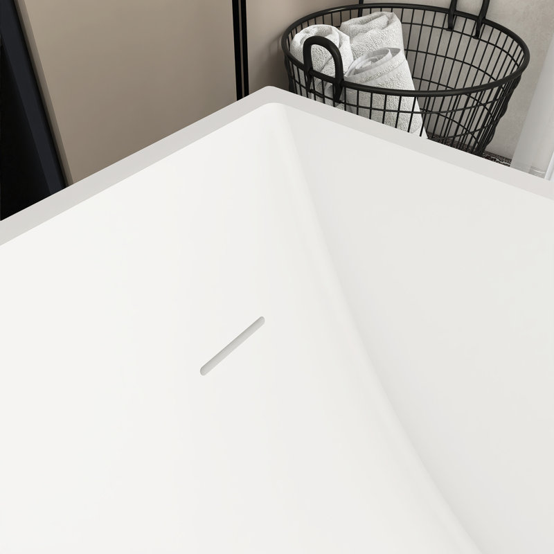 67" W Freestanding Solid Surface Soaking Bathtub In Matte White