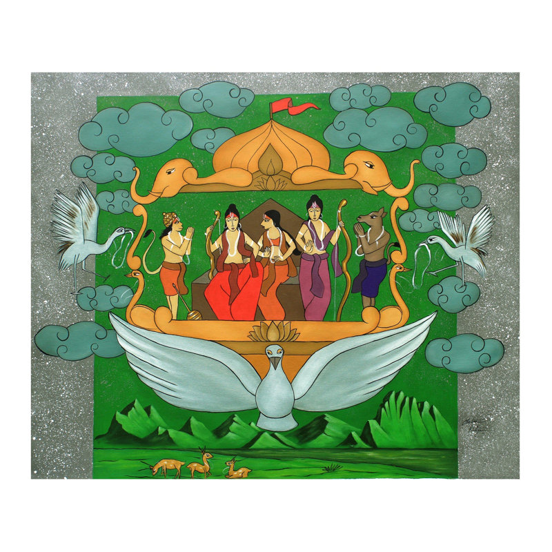 Rama rentre à Ayodhya sur le Vimana de Pushpak | Acrylique sur toile