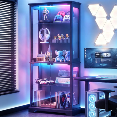 Vitrine 71 po en verre moderne avec éclairage à DEL intelligent RVB, synchro de musique et présentoir
