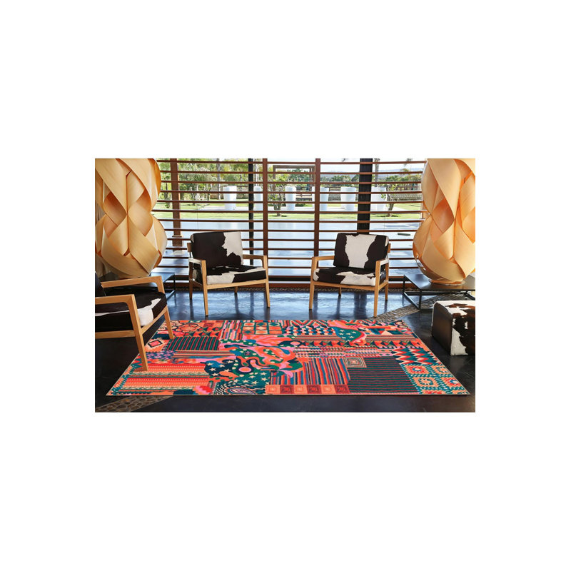 Tapis décoratif moderne à motif animalier rouge moderne, Sous-tapis carré 3 pi 3 po inclus