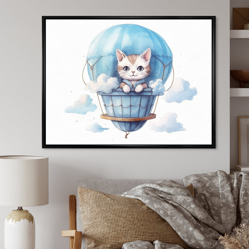 «Nursery Kitten Cuddles I», reproduction sur toile, H 16 po x l 32 po x P 1 po, Cadre flottant noir