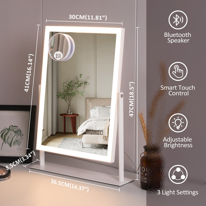 Miroir rectangulaire en métal à DEL