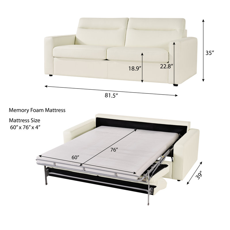Renato Queen Sleeper Sofa, Beige Leather