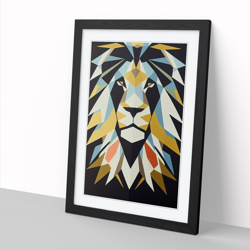 Lion Minimalism - Single Picture Frame Print, 64cm H x 46cm W x 2cm D, Walnut