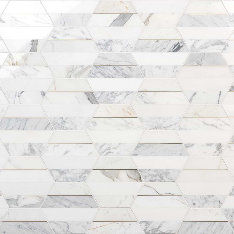 Margo 9" Hexagon Polished Calacatta Marble and Brass Mosaic Tile