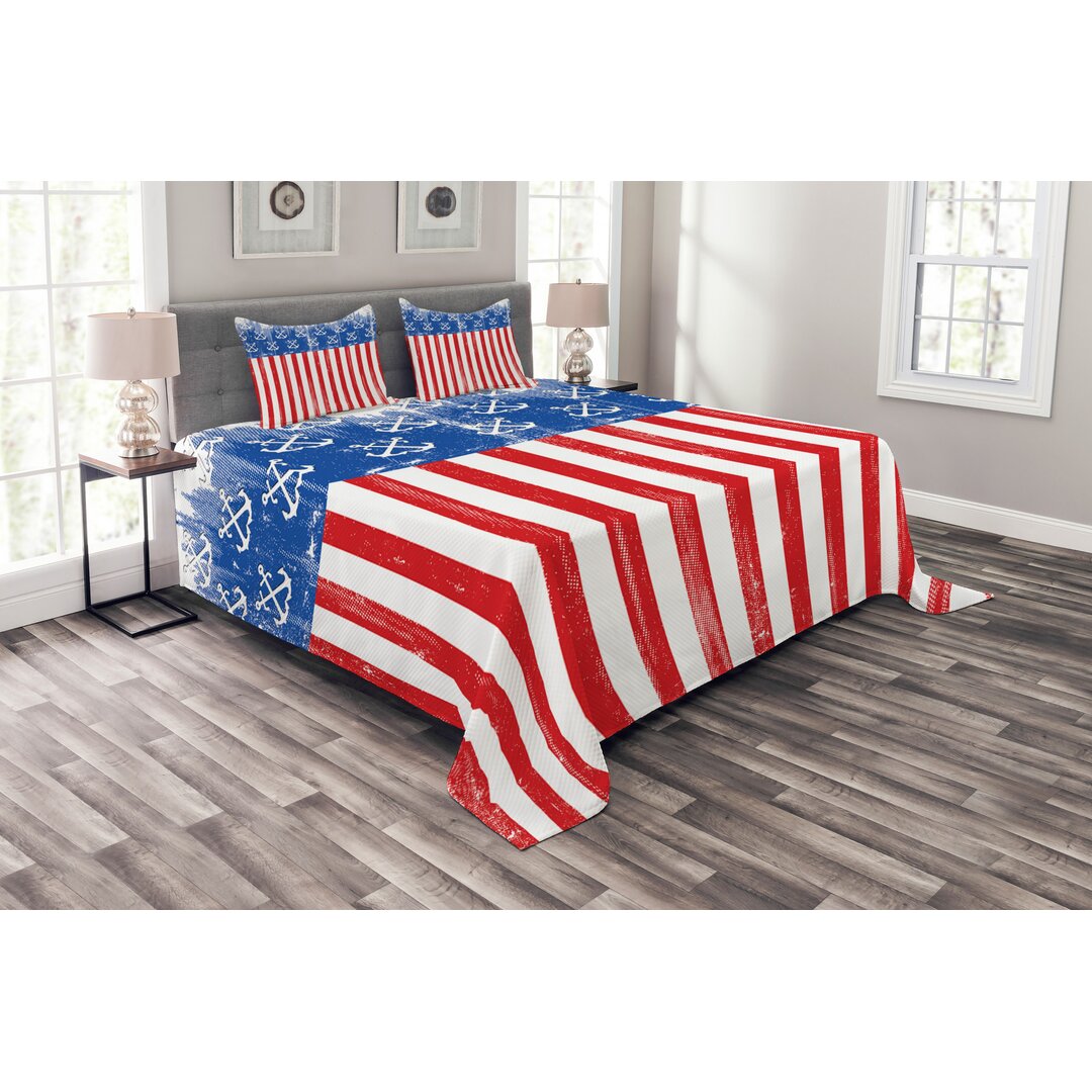 Gestepptes Bettdecken-Set, Patriotic Grunge Flag Marine, Vereinigte Staaten Von Amerika, Zinnoberrot Kobaltblau