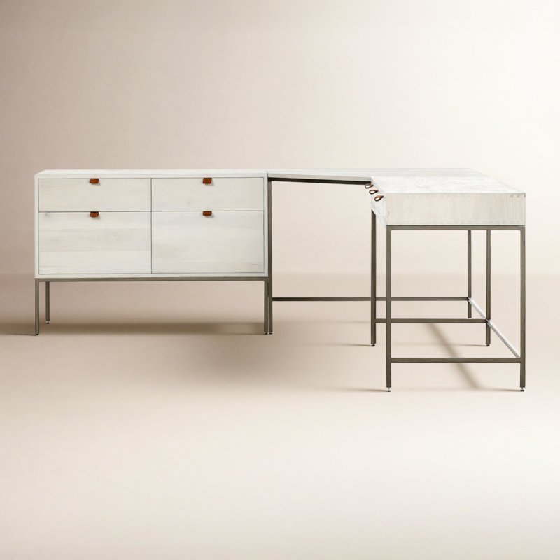 Trey Solid Wood Modular L-Shaped Executive Desk, Dove Poplar