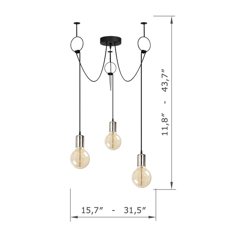 Lustre en métal à hauteur réglable 3 lumières