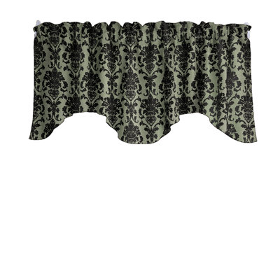 Poplin Damask Floral Scalloped Wave Window Valance 58" Wide
