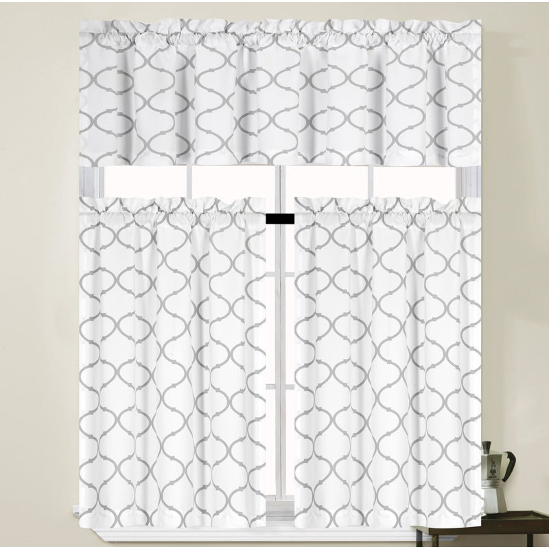 Ensemble de rideau de cuisine treillis Larocca, Gris