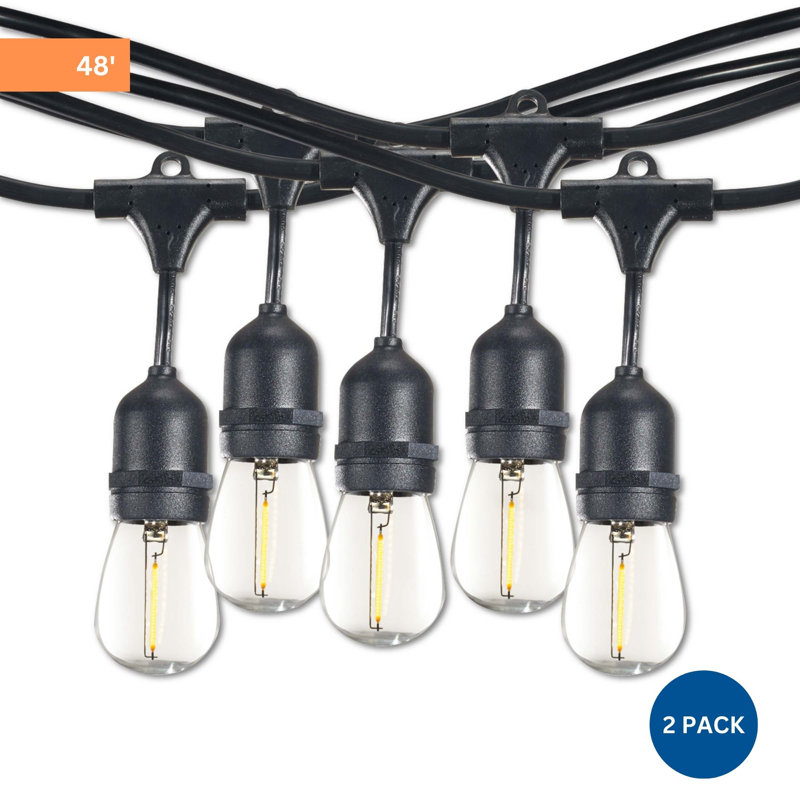 48-ft Black LED String Lights with Clear Shatter Resistant Bulbs