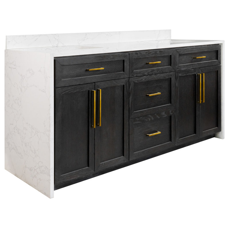 Ensemble de meuble-lavabo 72 po avec armoire en chêne foncé et comptoir en marbre d'ingénierie, Chêne foncé