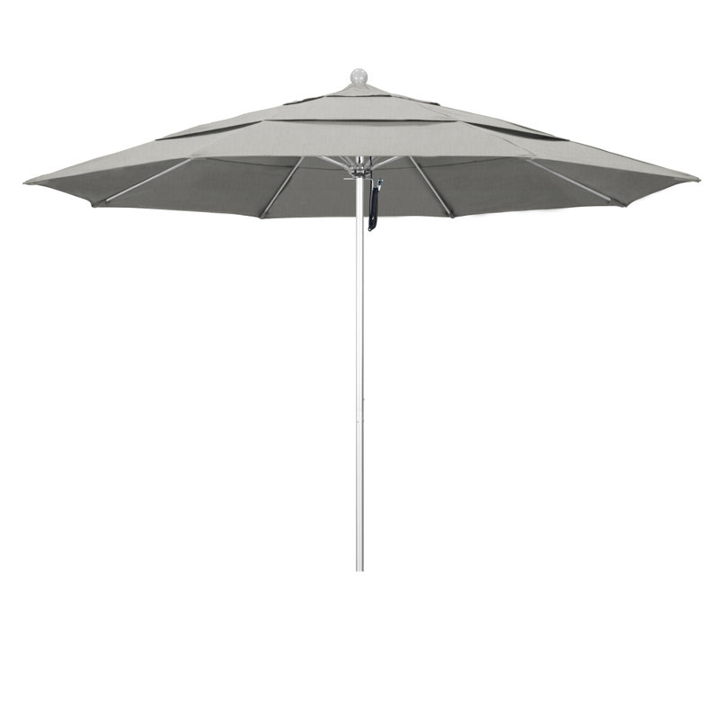 Parasol de marché 11 pi Hibo, Toile granit Sunbrella®, Argent anodisé