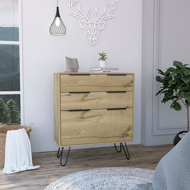 Commode Kirsage à 3 tiroirs, chêne clair