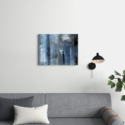 Art mural abstrait bleu gris, ensemble de 2 toiles - Le bleu rencontre l'art abstrait gris