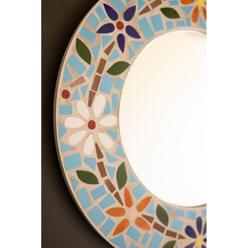 Miroir rond en mosaïque encadrée