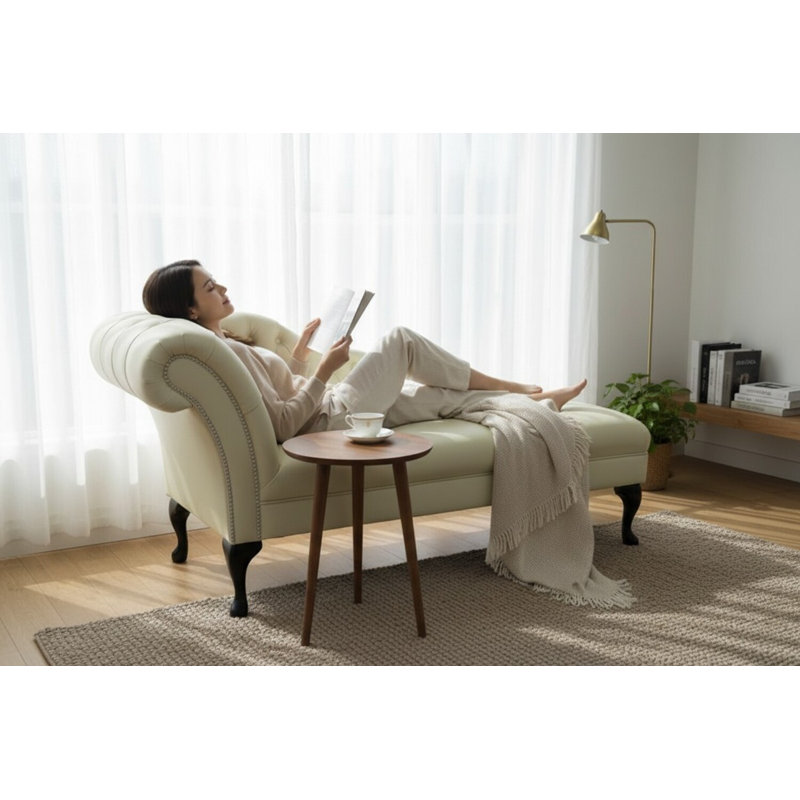 Upholstered Chaise Lounge, Left-Arm Chaise, Shelly Cream
