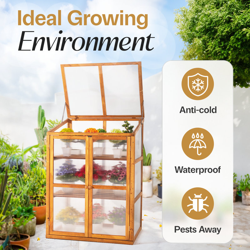 Fir Wood Cold Frame Greenhouse with Polycarbonate Panels