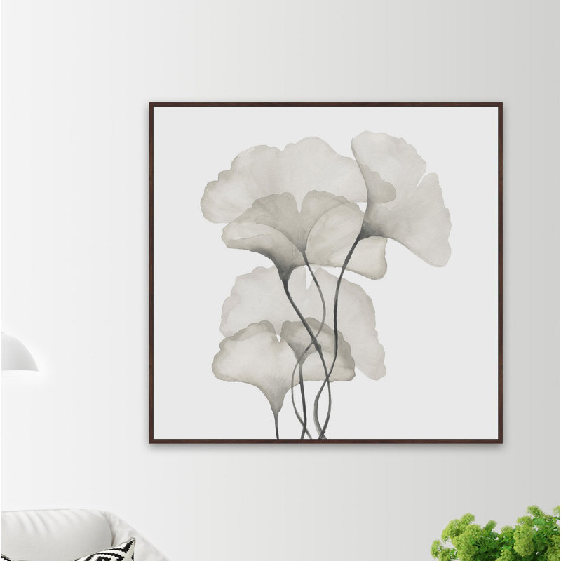 «Ginkgo Biloba Leaves», reproduction d'art graphique à cadre flottant, H 16 po x l 16 po x P 1,5 po, Encadrement brun