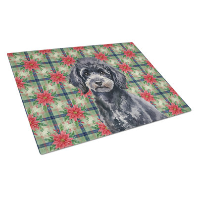 Toy Black Poodle Christmas PoinsettIas Glass Cutting Board