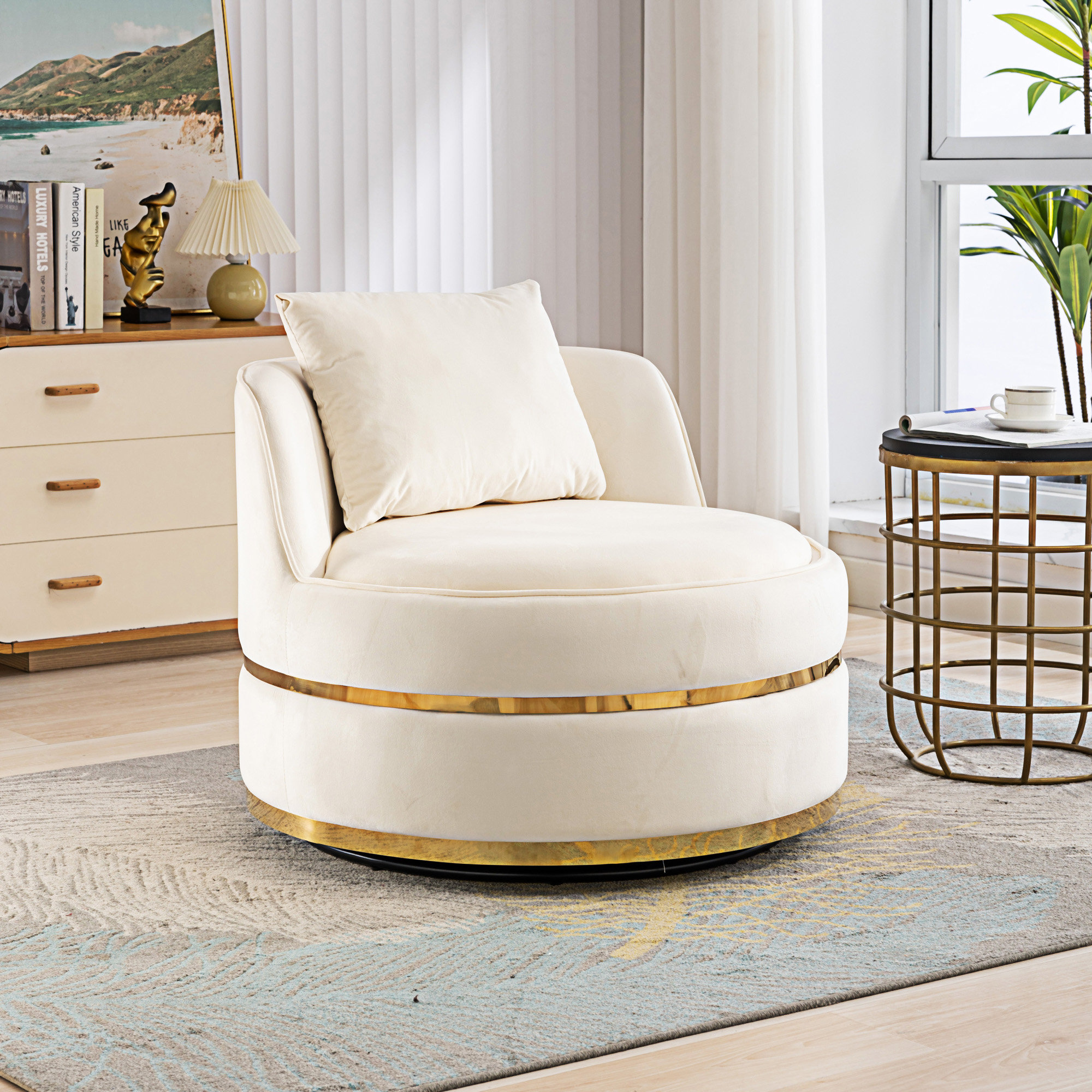 Mercer41 360 Degree Swivel Accent Chair Velvet Modern Upholstered ...