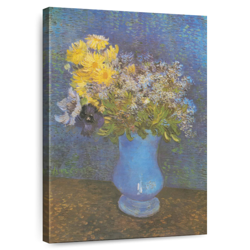 Vase Harnek de marguerites et anémones lilas, H 24 po x l 16 po