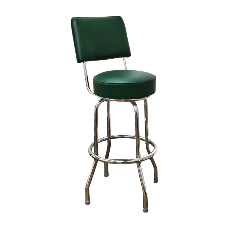 Retro Home Single Ring Upholstered Swivel Bar & Counter Stool with Back, Green, Bar Stool (30" Seat Height)