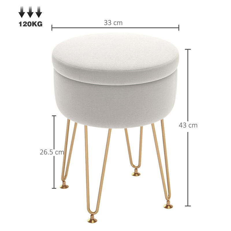 Alicha 33Cm Wide Velvet Round Storage Ottoman, Cream