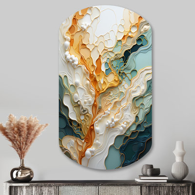 «Orange White Line Art Organic Abstraction - Asymmetric Line Art, reproduction de sculpture murale en métal cylindrique